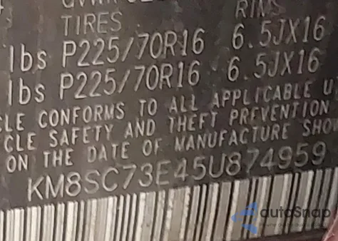 2005 Hyundai Santa Fe Gls/Lx from USA, damaged, VIN KM8SC73E45U874959